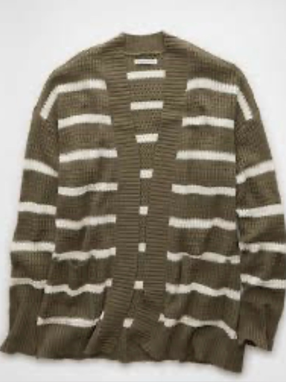 American Eagle Cotton/Acrylic Olive White Striped Open Cardigan Size Medium